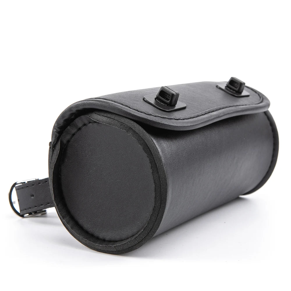 Motorcycle PU Leather Fork Bag – Stylish Handlebar Tool Pouch & Sissy Bar Storage Roll with 2 Adjustable Straps