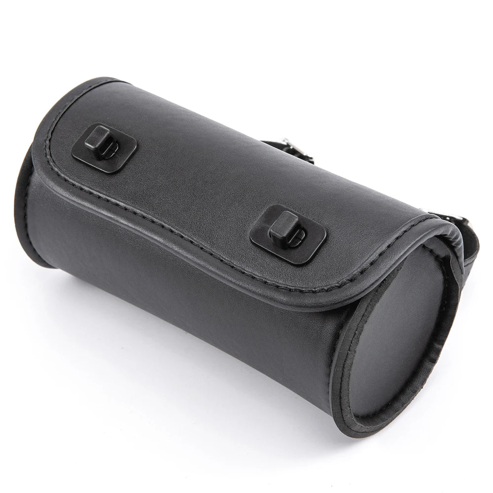 Motorcycle PU Leather Fork Bag – Stylish Handlebar Tool Pouch & Sissy Bar Storage Roll with 2 Adjustable Straps