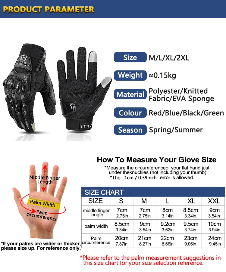 Touchscreen Motorcycle Gloves – Lightweight Breathable Moto Racing Gloves