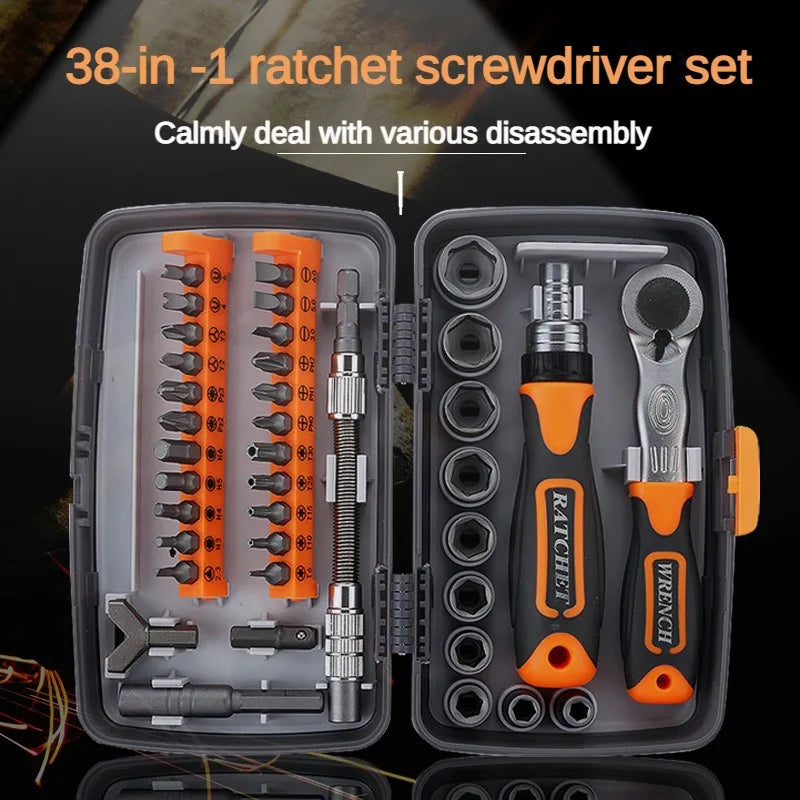All-in-One 38PCS Motorcycle & Bicycle Tool Set – Portable Professional Repair Kit with Ratchet System