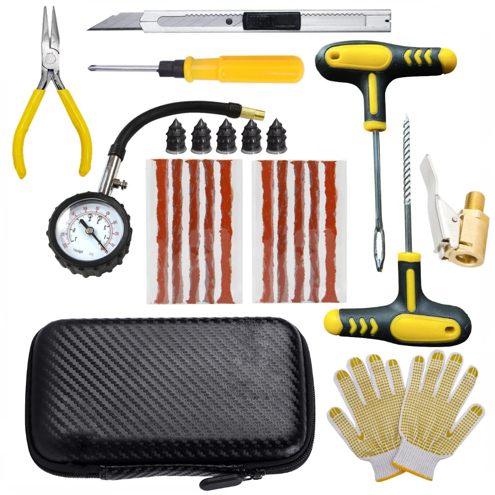 Roadside Tire Repair Kit for Car & Motorcycle – Quick Emergency Puncture Plug & Sealant Tool Set
