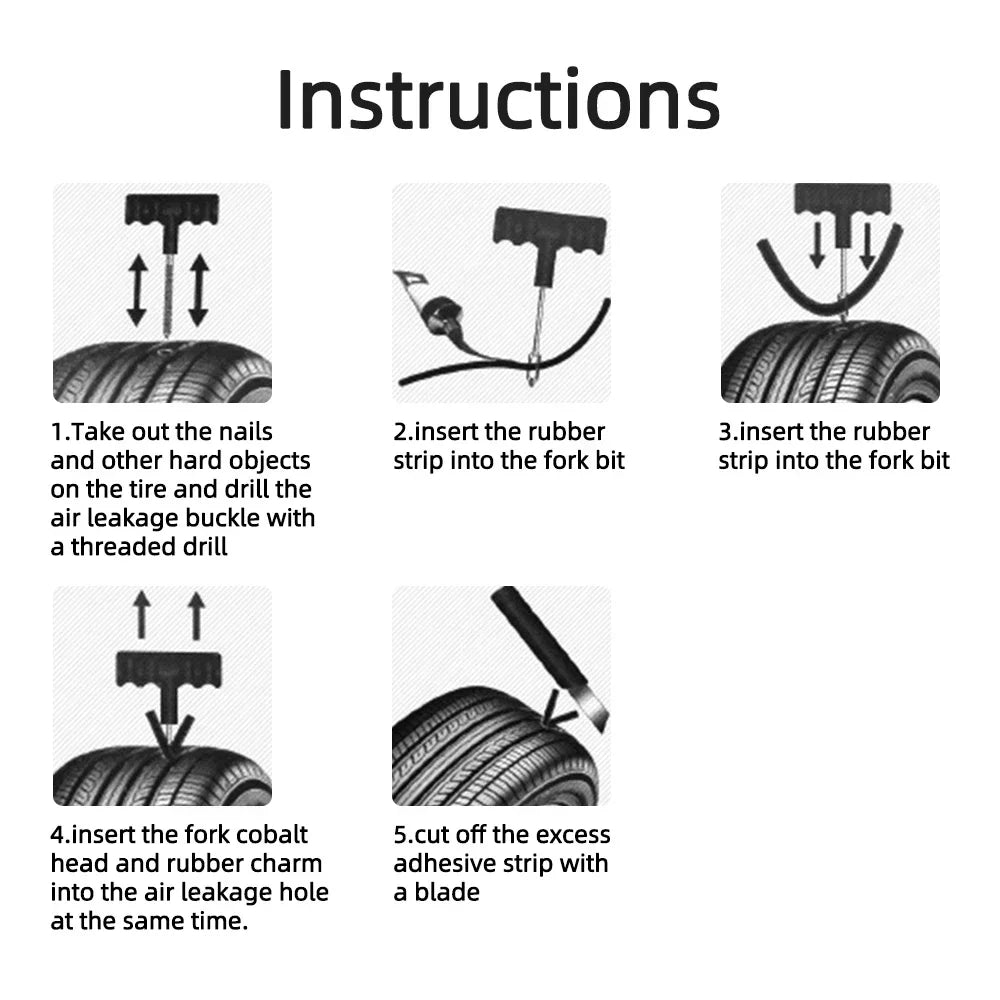 Roadside Tire Repair Kit for Car & Motorcycle – Quick Emergency Puncture Plug & Sealant Tool Set