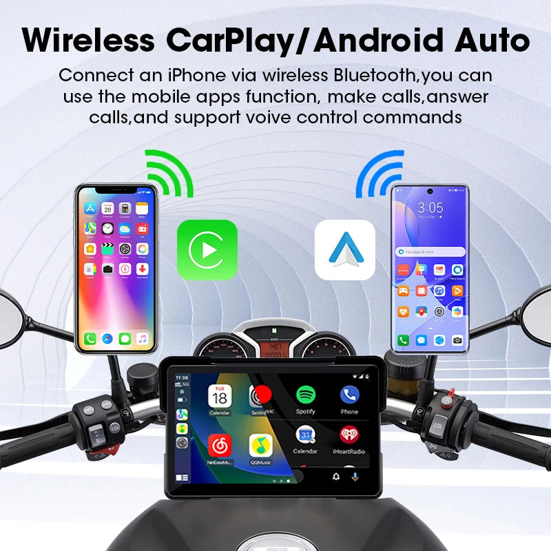 Vtopek Smart Motorcycle GPS & Multimedia Hub (5"/7") – CarPlay, Android Auto, IPX7 Waterproof, Integrated Video Recorder