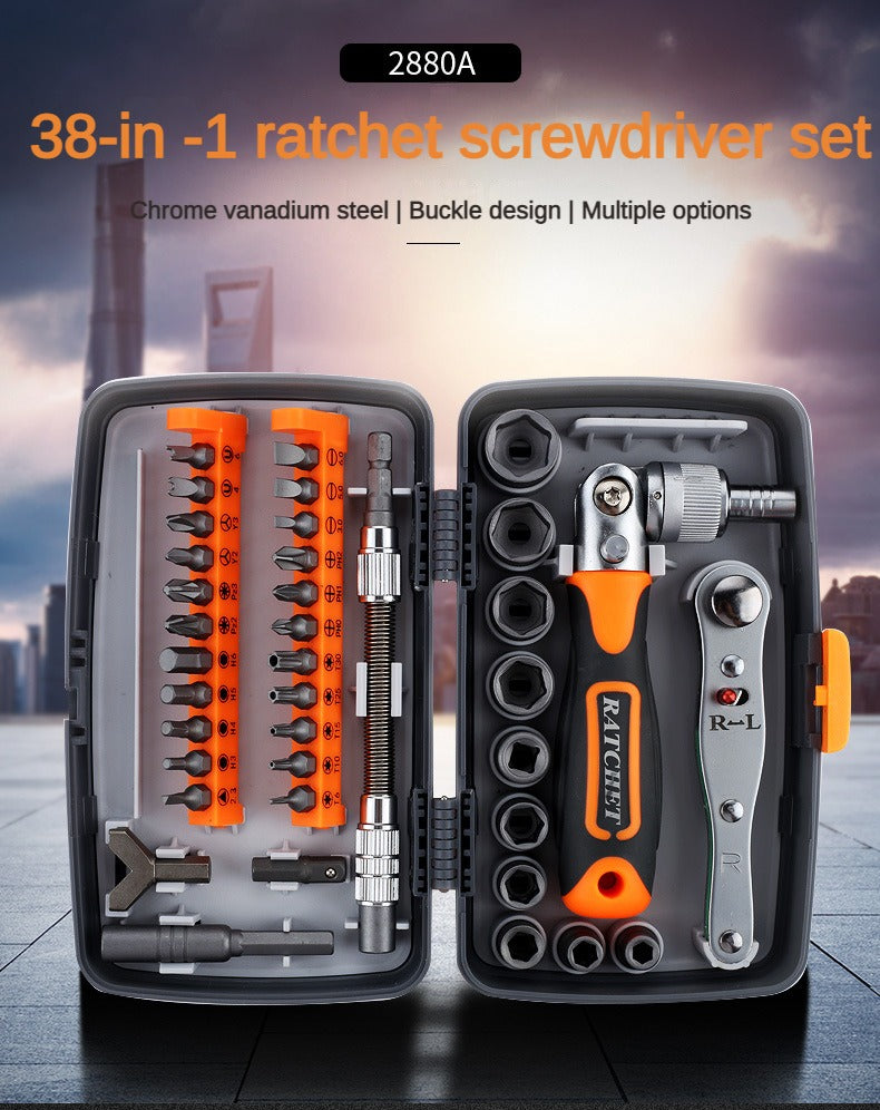 All-in-One 38PCS Motorcycle & Bicycle Tool Set – Portable Professional Repair Kit with Ratchet System