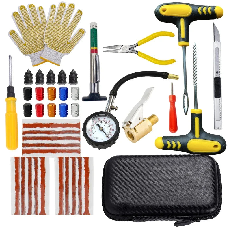 Roadside Tire Repair Kit for Car & Motorcycle – Quick Emergency Puncture Plug & Sealant Tool Set
