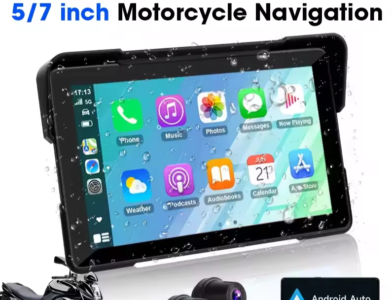 Vtopek Smart Motorcycle GPS & Multimedia Hub (5"/7") – CarPlay, Android Auto, IPX7 Waterproof, Integrated Video Recorder
